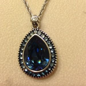 Brighton silver tear drop blue Swarovski necklace